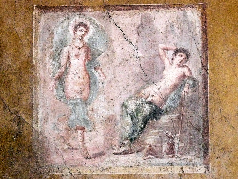 Fressco erótico en las Ruinas de Pompeya, Pompeya, Nápoles, Italia